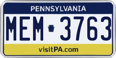 PA license plate MEM3763