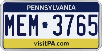 PA license plate MEM3765
