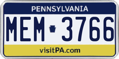PA license plate MEM3766