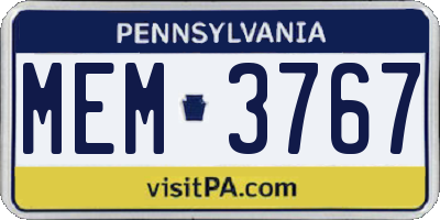 PA license plate MEM3767