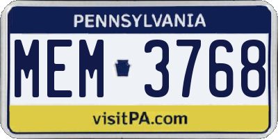 PA license plate MEM3768