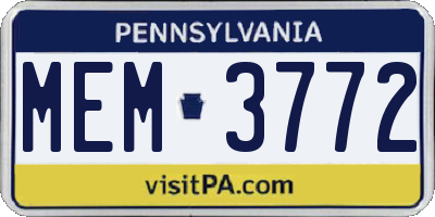 PA license plate MEM3772