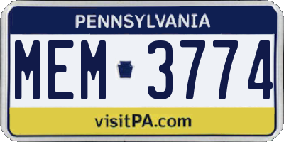 PA license plate MEM3774