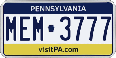 PA license plate MEM3777