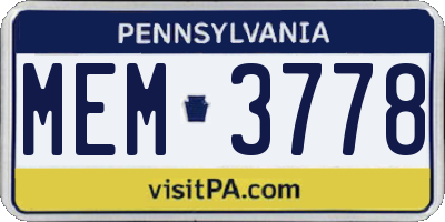 PA license plate MEM3778