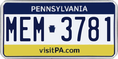 PA license plate MEM3781