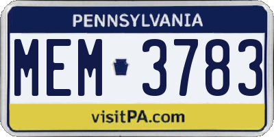 PA license plate MEM3783