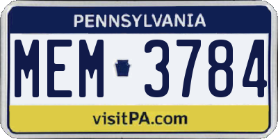 PA license plate MEM3784