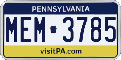 PA license plate MEM3785