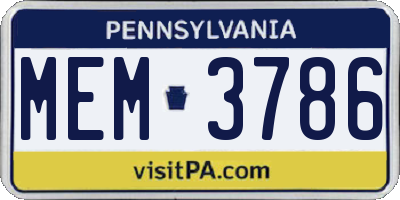 PA license plate MEM3786