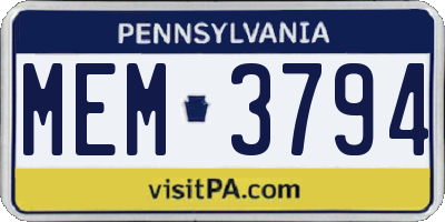PA license plate MEM3794