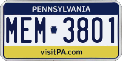 PA license plate MEM3801