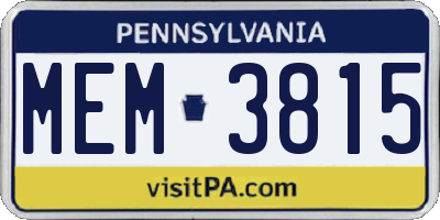 PA license plate MEM3815