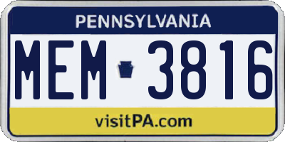 PA license plate MEM3816