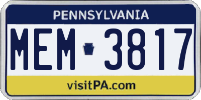 PA license plate MEM3817