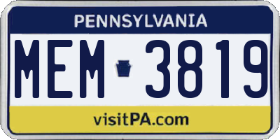 PA license plate MEM3819