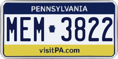 PA license plate MEM3822