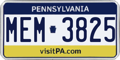 PA license plate MEM3825