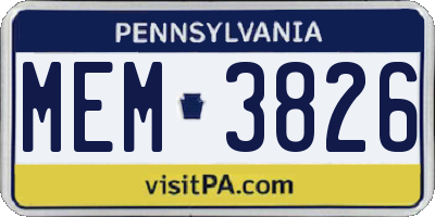 PA license plate MEM3826