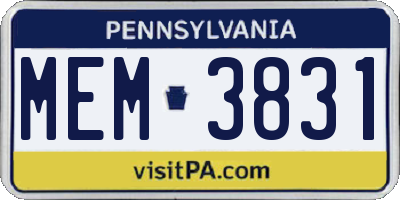 PA license plate MEM3831