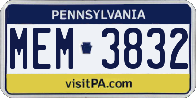 PA license plate MEM3832