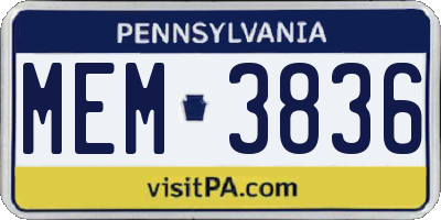 PA license plate MEM3836