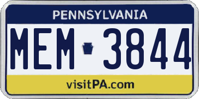 PA license plate MEM3844