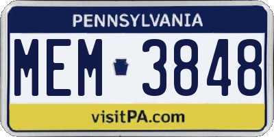 PA license plate MEM3848