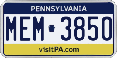 PA license plate MEM3850