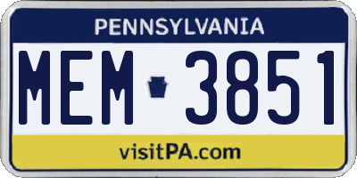 PA license plate MEM3851