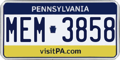 PA license plate MEM3858