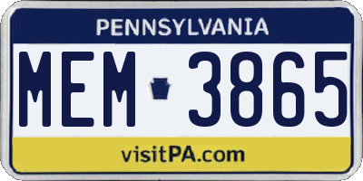 PA license plate MEM3865