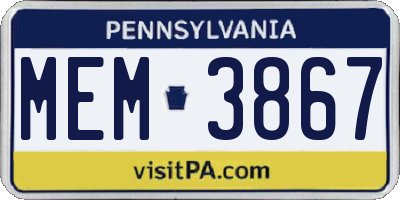 PA license plate MEM3867