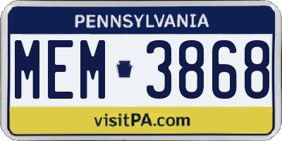PA license plate MEM3868