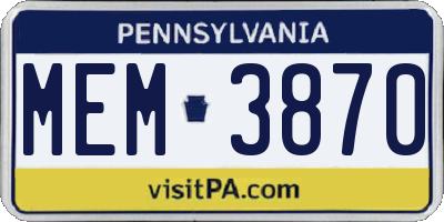PA license plate MEM3870