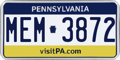 PA license plate MEM3872