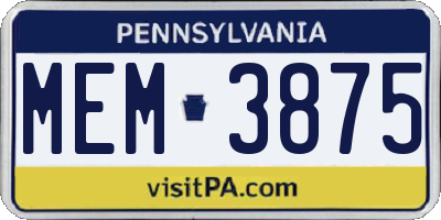 PA license plate MEM3875