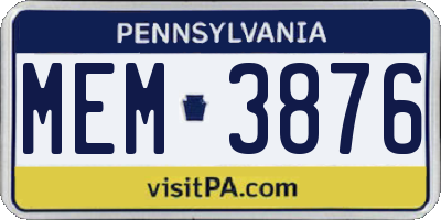 PA license plate MEM3876