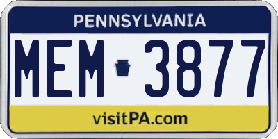 PA license plate MEM3877