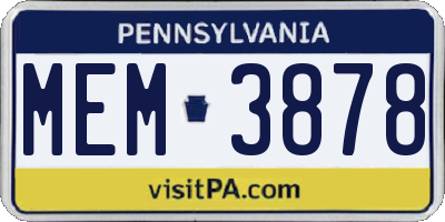 PA license plate MEM3878