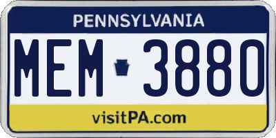 PA license plate MEM3880