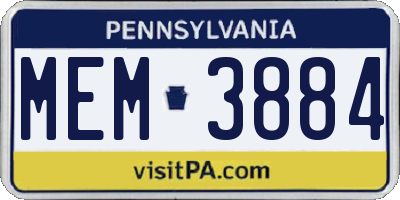 PA license plate MEM3884