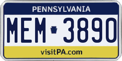 PA license plate MEM3890