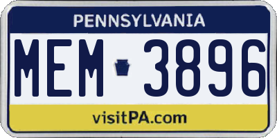 PA license plate MEM3896