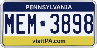 PA license plate MEM3898