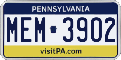 PA license plate MEM3902