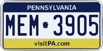 PA license plate MEM3905
