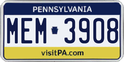 PA license plate MEM3908