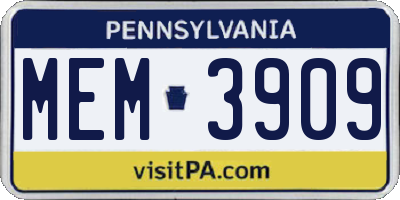 PA license plate MEM3909