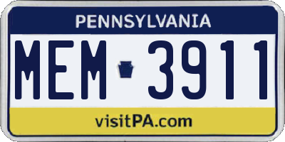 PA license plate MEM3911